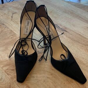 Jimmy Choo Black Pointed-Toe Lace-Up Stiletto Heels